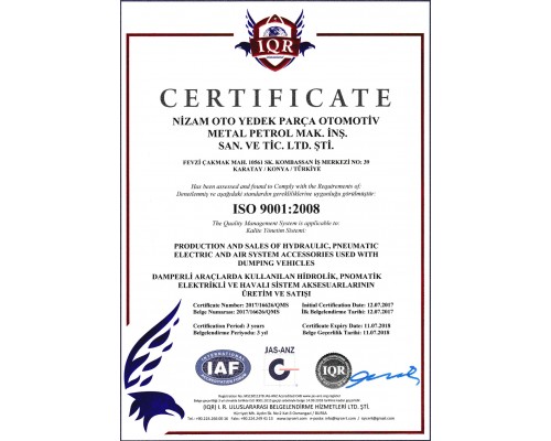 ISO 9001:2008 SERTİFİKASI